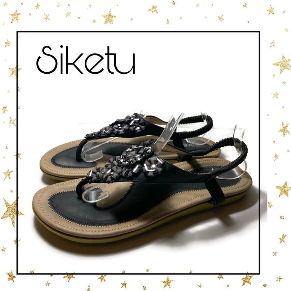 Siketu Women's Black Bohemian Thong Sandals 41 9.5